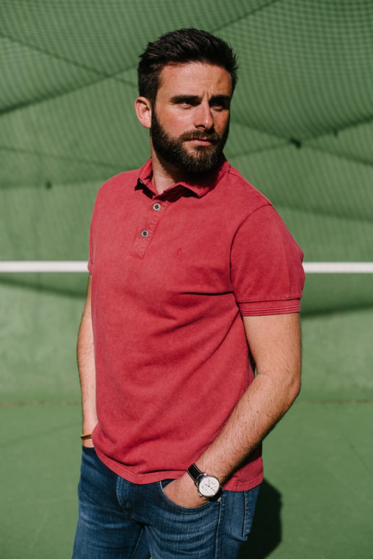 polo coton piqué rouge délavé pour homme