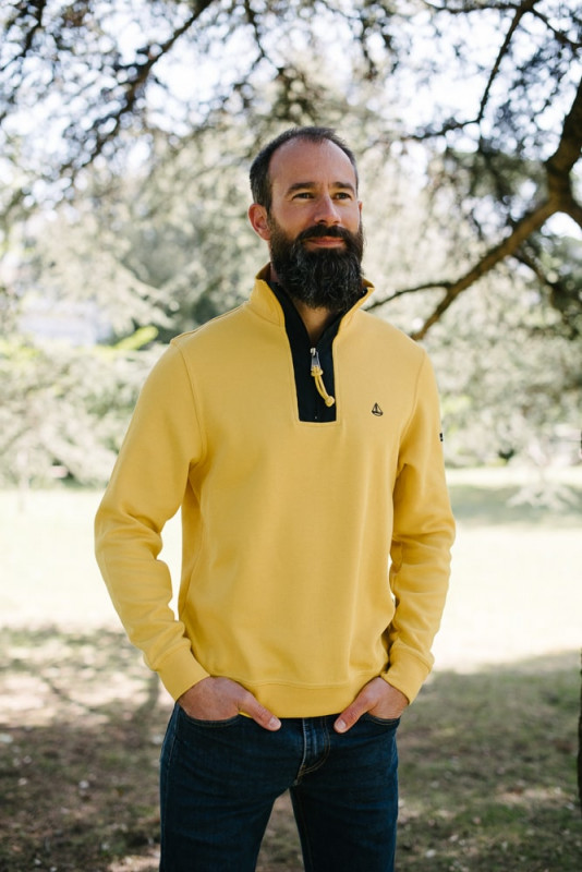 sweat col zippé jaune pour homme