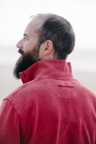 sweat zippé col montant rouge délavé pour homme