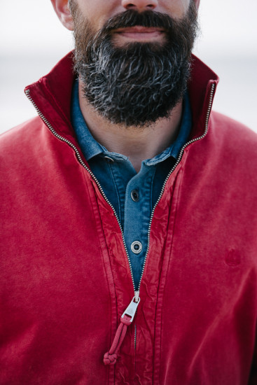sweat zippé col montant rouge délavé pour homme