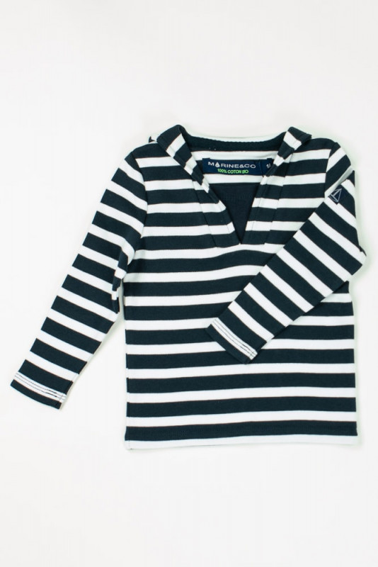 marinière bio col marin bleu marine blanc pour enfant