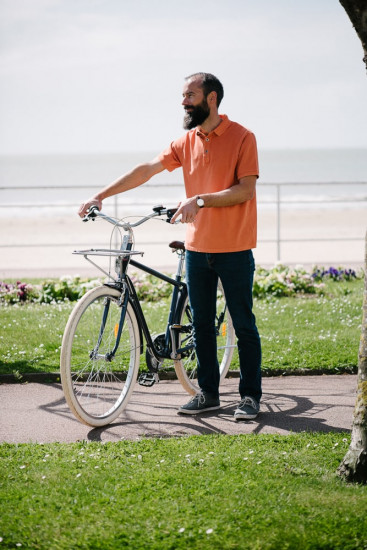 polo coton piqué rouge délavé pour homme