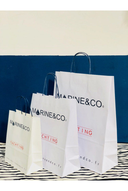 Nos 3 tailles de sacs en kraft blanc marineandco en sigle yachting en rouge