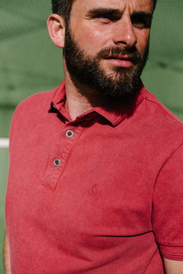 polo coton piqué rouge délavé pour homme