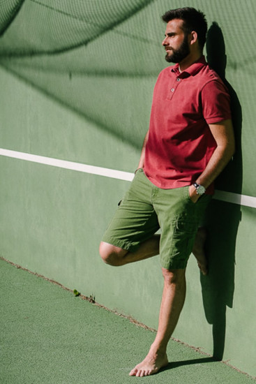 polo coton piqué rouge délavé pour homme